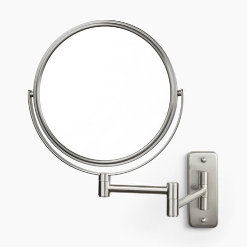 JERDON Wall-Mounted Magnifying Mirror - Bathroom Makeup Mirror with 5X Magnification - 8-Inch Diameter - Nickel Finish - Model JP7506N