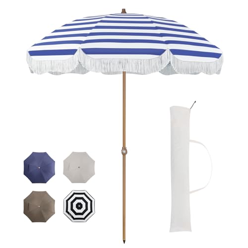 Image of Tempera Heavy Duty High Wind Beach Umbrella with Sand Anchor & Carry Bag | Patio Outdoor Umbrella with Aluminum Frame and Push Button Tilt, Ideal for Garden Lawn, UPF 60+