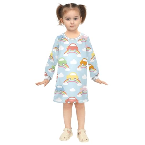 Car on Rainbow Girls Dresses Long Sleeve Sweatshirt Dress for Girls Winter Toddler Casual A Line Dresses Size 2-8T4