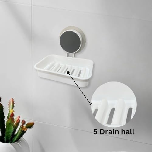 Image of Wall-Mounted Soap Holder with Waterproof Adhesive, Premium ABS Plastic, Removable Drain Tray, White (Pack of 2, Plastic Soap Dish Heavy)