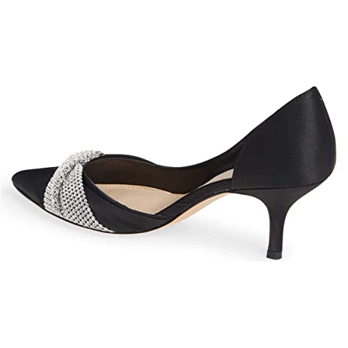 FSJ Women Low Kitten Heels Pointed Toe Slip on Pumps D'Orsay Pleated Satin Evening Party Dress Office Shoes Size 4-15 US3