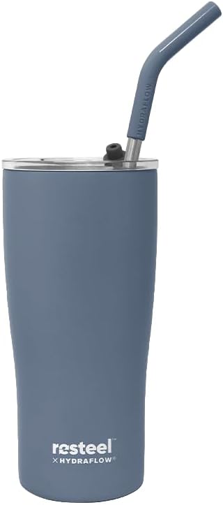 HYDRAFLOW Re-Steel - Botella de agua Capri 20 onzas de triple pared aislada al vacío, acero inoxidable reciclado, a prueba de fugas, sin BPA, con