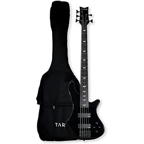 TARIO Black 5 String Fretless Electric Bass Bolt_On Maple Neck,Poplar Body Cover