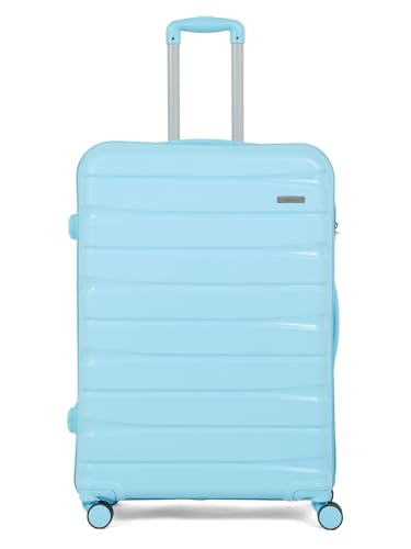 Image of Teakwood MA Trolley Bag, Hard with Zipper Closure, Adjustable Push Button & Cross Side Strap, Number Lock System 360 Degree (Large, Sky Blue)