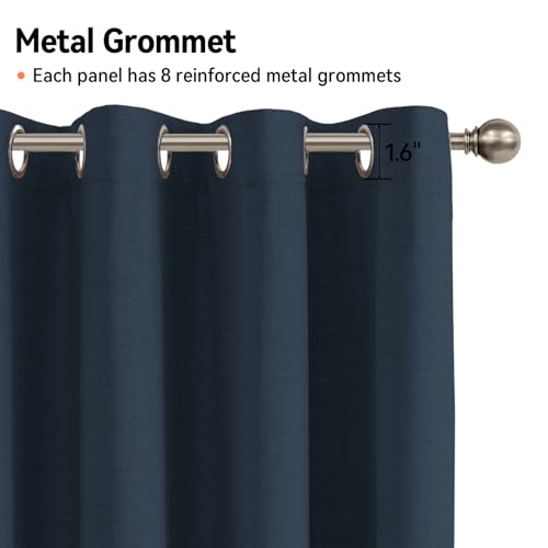 Image of 100% Blackout Shield Linen Textured Total Blackout Curtains for Bedroom 90 Inches Long, Navy Blue Grommet Curtains for Living Room, Thermal Insulated Room Darkening Drapes, 50 inch W x 90 inch L, 2 Panels