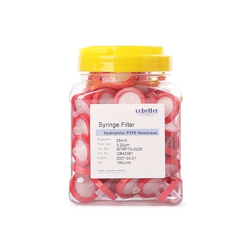Image of Pack of 1000 Syringe Filter PTFE hydrophilic Lab Filters 0.22μm Pore Size 13mm Diameter Filtration Non-sterile Red
