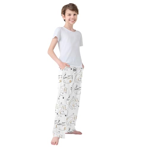Boys' Pants Cute Cats Stripes Long Bottoms Jogger Pants Elastic Waist Trousers with Pockets S-XL4