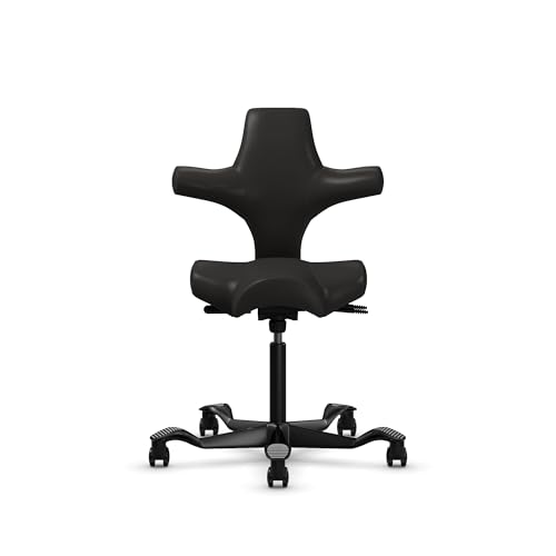 Image of HAG Capisco Sit to Stand Chair-Black Frame-Upholstered Black Vinyl