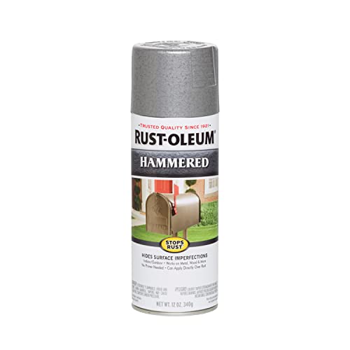 Image of Rust-Oleum Stops Rust Hammered Spray Paint, Silver | Rust Resistant, Indoor and Outdoor, Beautiful Finish on Metal, Wood and More, Sprays from Any Angle