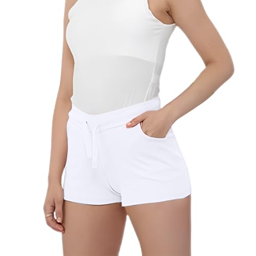 NOROZE Women’s Cotton Jersey Lounge Shorts – Soft Elastic Waist Holiday Shorts – Casual Wear for Home, Travel, Gym, Yoga – Lightweight & Breathable – Designed for All – UK Sizes 8-20 White