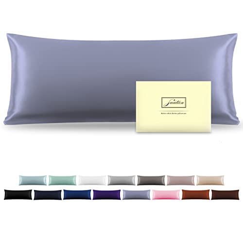 Silk Body Pillowcase Mulberry Silk Pillow Cases with Zipper Soft Breathable Smooth Cooling 20x54 inches Pillowcase for Sleep (Grayish Blue,20"X 54",1Pcs)