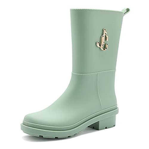 Hmpet Botas de Agua Mujer,Bota de Goma Mujer,​Mujer Botas de Nieve,Impermeable Altas Bota, Botas de Goma de Trabajo Unisex,Verde,38 Cover