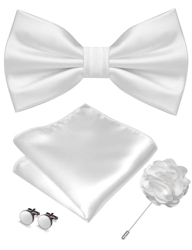 Image of RBOCOTT Solid Color Bow Tie and Pocket Square with Lapel Pin Cufflinks Set 4PCS