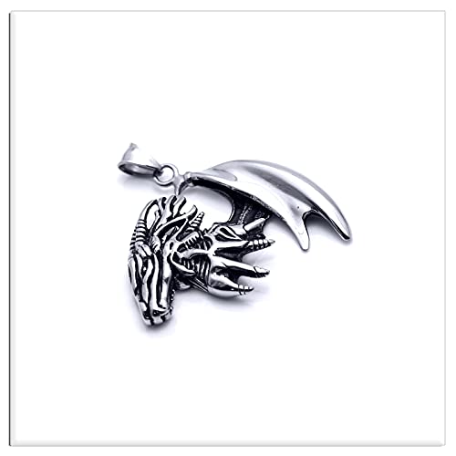 Xusamss Punk Stainless Steel Wing Dragon Pendant Necklace with 24inches Link Chain3