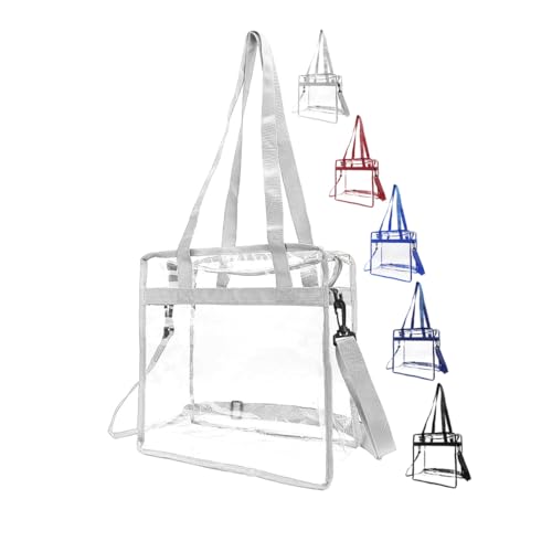 Clear Bags Stadium Approved, Clear Tote Beach Bag with Zipper Closure Crossbody Messenger Shoulder Bag with Adjustable Strap