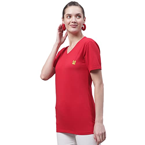 Image of Mack Jonney Women V Neck Cotton Solid Regular Fit T-Shirt-V Anthraa 001-P