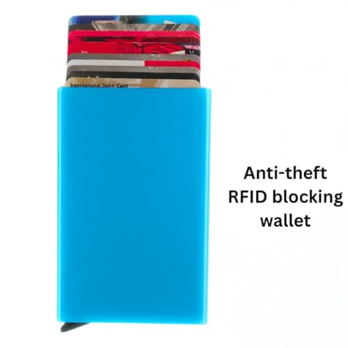Image of Bracevor 10 Slot popup Aluminium Metal Card Holder Wallet | RFID Blocking | for Men & Women | Credit & Debit Cards - Blue