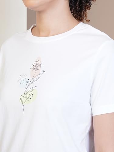 Image of ONE SKY Round Neck T Shirts for Women, Versatile Ladies Wear, Soft & Breathable Printed Tshirt, Relaxed Loose Fit Half Tshirt, Stylish & Durable Tops, Easy to Care Sustainable Summer Tshirt