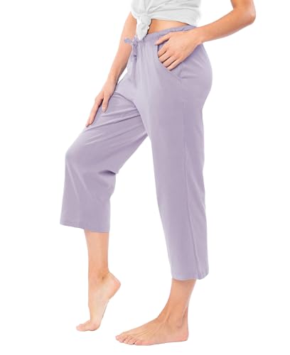 Image of Sexy Basics Women's 100% Cotton Lounge Pants | Capri Style Pajama Sleep Bottoms | Drawstring & Pockets |Multi-Packs & Colors