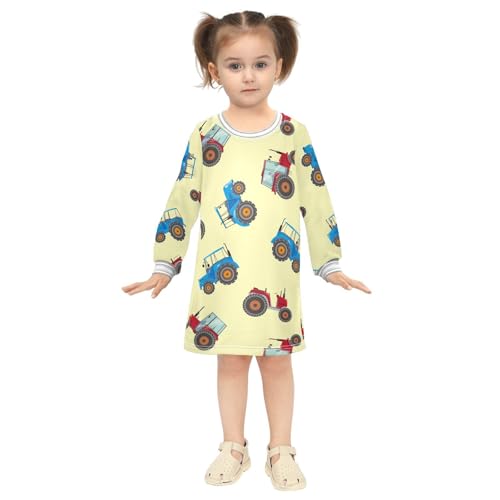 Blue Red Tractor Girls Dresses Long Sleeve Sweatshirt Dress for Girls Winter Toddler Casual A Line Dresses Size 2-8T4