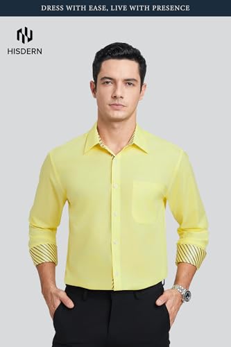 Image of HISDERN Mens Business Dress Shirts Long Sleeve Casual Button Down Shirt Formal Inner Collar Contrast Shirt for Men Wedding