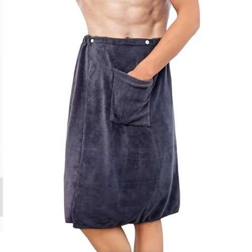 YHTCC Gym Towel for Men, Soft Sauna Elastic Design Wrap Skirt with Buckle, Home Coral Velvet Bath Towel Large, Absorbent and Quick Dry Towel Wearable Wrap (Grey)