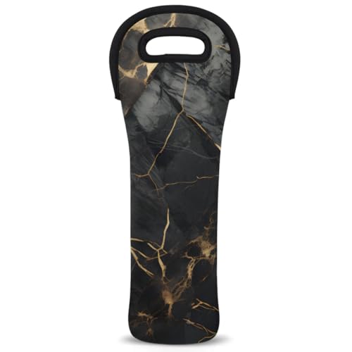 Neoprene Wine Tote Carrier Bag for Wine,Water, Champagne, Beer, Baby Bottles 15.6 x 5.1 Inches, Protective Wine Bag,Black Marble Texture Abstract