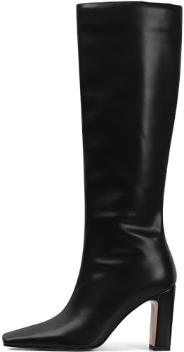 Lovee Cosee Knee High Boots for Women Square Toe Chunky Heeled Bo...