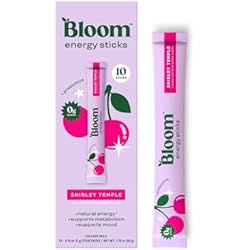 Bloom Nutrition Energy Drink Powder Packets, Sugar Free Energy Drink Mix with L-Theanine, B Vitamins & Natural Caffeine, On the Go Powder Sticks for Natural Energy, 10 Calories (10 Pouches (Pack of 1), Shirley Temple)