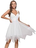 Ever-Pretty Women's Lace Applique Sleeveless Wedding Guest Dress for Women Short White US10