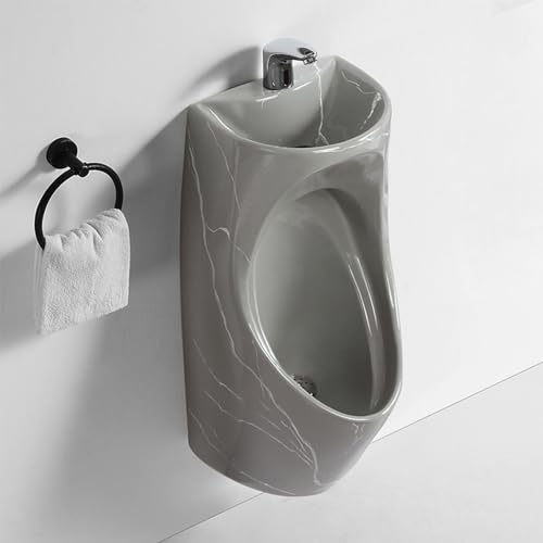 男性用トイレ用小便器、洗面台と蛇口付き、壁付けセラミック小便器、家庭、学校、ショッピングモールに最適(Gray)