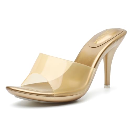 Image of LIURUIJIA Clear Heels For Women Sexy Slip On Open Toe High Heeled Dressy Sandals Comfortable Strappy Mules