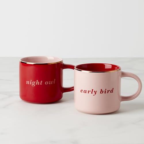 Image of kate spade new york Early Bird & Night Owl, Mugs, Set of 2, Pink