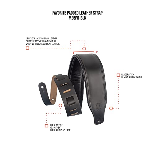 Levy’s M26PD-BLK Sangle de Guitare Top Grain Leather 3″ – Black - Les Beatles, Paul McCartney, John Lennon, RIngo Starr, George Harrison Levy's M26PD-BLK Sangle de Guitare Top Grain Leather 3" - Black – Image 5