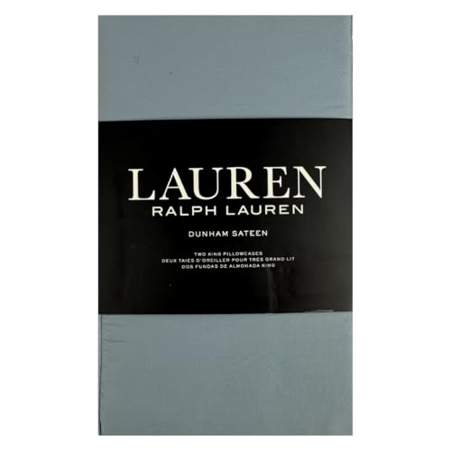 Lauren Ralph Lauren Dunham Sateen Pillowcases – 2 King Size, 100% Cotton Sateen, Ultra-Soft & Breathable, Mist Blue