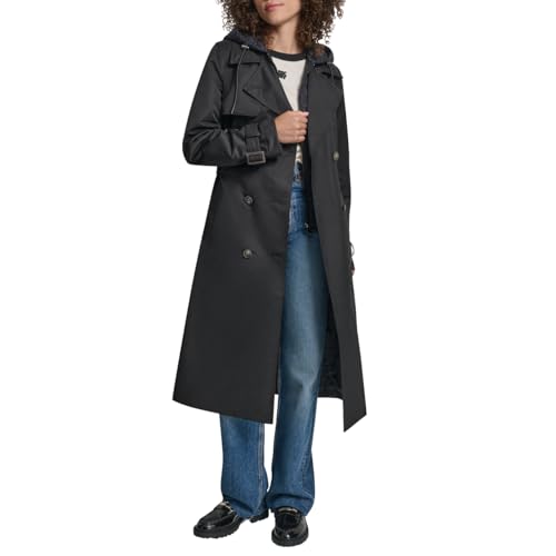 DKNY Women's Trench Coat with Bib– Long Double-Breasted Belted Jacket