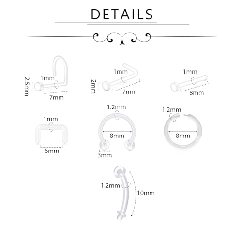 D.Bella Mix Style Clear Piercing Kit Retainer Flexible Lip Nose Eyebrow Nipple Tongue Belly Button Rings Piercing Retainer Bioflex Plastic Industrial Barbell Piercing Retainer2
