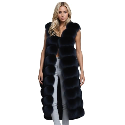 Colf Women's Winter Overcoat Sleeveless Fluffy Faux Fur Vest Long Jacket