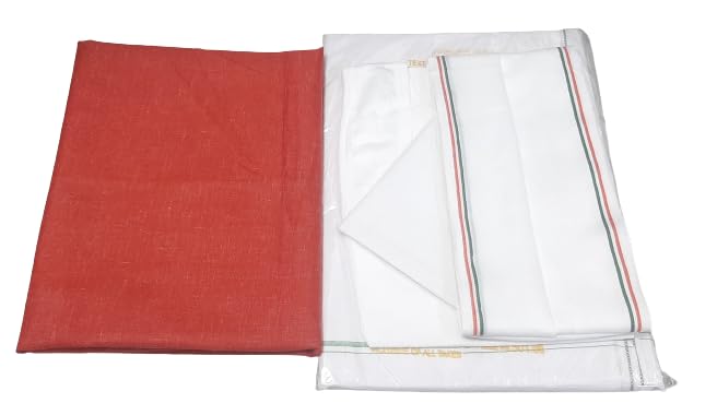 Pure Cotton Men's 5 - Piece Pandit Dhoti Kurta Set | Premium Cotton Material | Dhoti,Unstitched Kurta, Gamcha, Vest, Hanky.-image-25