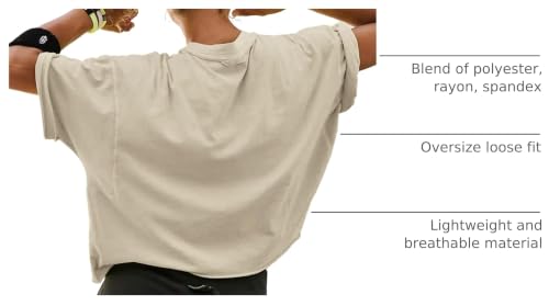 Image of HUGOOME Womens Oversized Workout Crop Top Casual Short Sleeve Boxy Roll Hem | Basic Half Split Sleeve Drop Shoulder Loose Yoga Running Gym Tee Cropped T-shirt Solid Trendy Relaxed Daily Tee