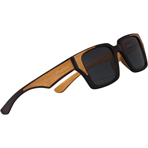 Woodies Ebony and Gold Inlay Sunglases | Black Polarized Lenses and Real Wooden Frame | 100% UVA/UVB Ray Protection