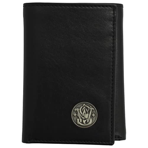 Smith & Wesson Trifold Wallet, 100% Leather Handmade wallet, Gift for him, Black & Brown Color (Black)