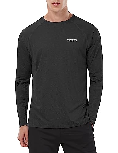 KPSUN Mens UPF 50+ Swim Shirts Long Sleeve Sun Shirts Sun Protection Rash Guard Shirt Running Workout Shirts for Men Black