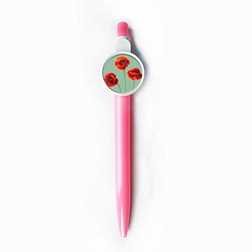 Stylo à bille rétractable motif coquelicot bleu écriture fluide