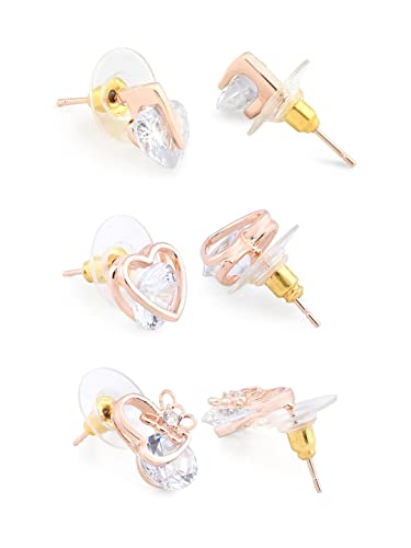 Image of Zaveri Pearls Set of 3 Rose Gold Contemporary Stud Earrings For Women-ZPFK12827