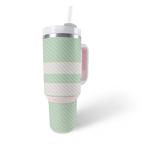 Image of MightySkins Carbon Fiber Skin Compatible with Stanley The Quencher H2.0 FlowState 40 Oz Tumbler - Mint Stripes | Protective, Durable Textured Carbon Fiber Finish | Easy to Apply