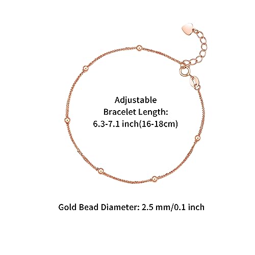 18K Gold Bracelet for Women Beads Bracelets Rose Gold Jewelry Stackable Beaded Chain Adjustable Bead Link Dainty Bangle Trendy Cuff Cute Ball Charm Bracelet Fashion Diamond-cut Solid Gold Gifts2