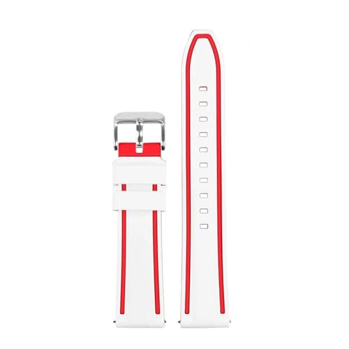 Silicone Sport Strap Compatible With Omega X Compatible With Swatch Moonswatch Quick Release Watch Band(White red silver)