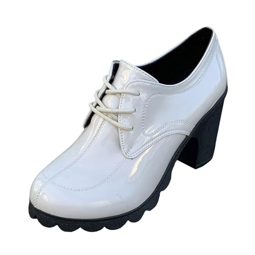 Bottines courtes couleur unie claires à talon haut épais style rétro chic à lacets
