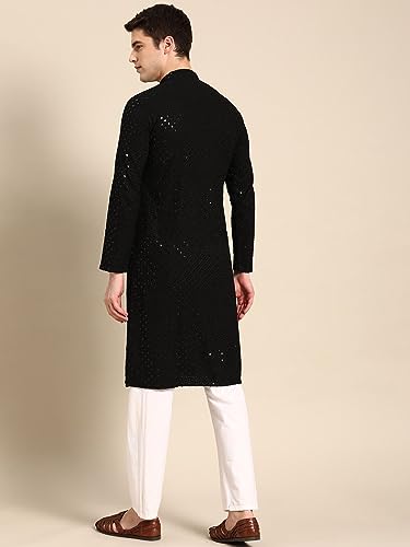 Image of Rajubhai Hargovindas Men Chikankari and Sequin Work Kurta